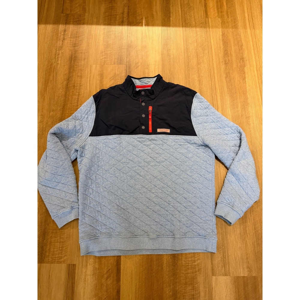 Vineyard Vines Shep Shirt Mens XL Blue Quilted Snap Mock Neck Pullover 1K2161